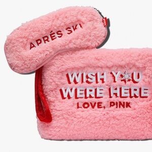VS PINK Fuzzy Pink Sherpa Makeup Bag and Eye Mask - Filled with goodies